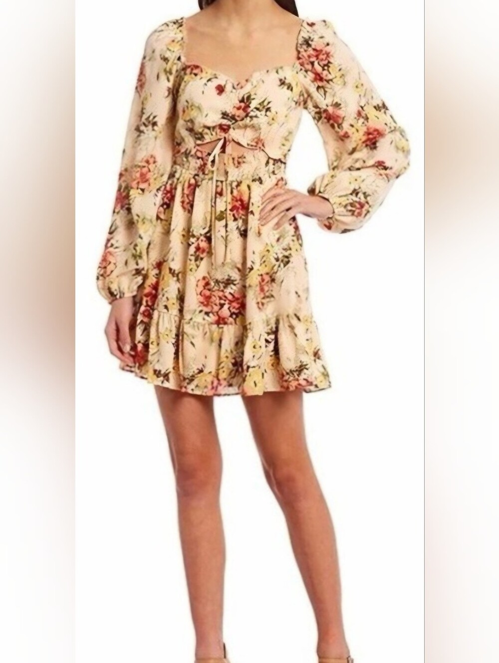 Allison & Kelly Romantic Floral Sweetheart Cutout Tiered Mini Dress Size Large